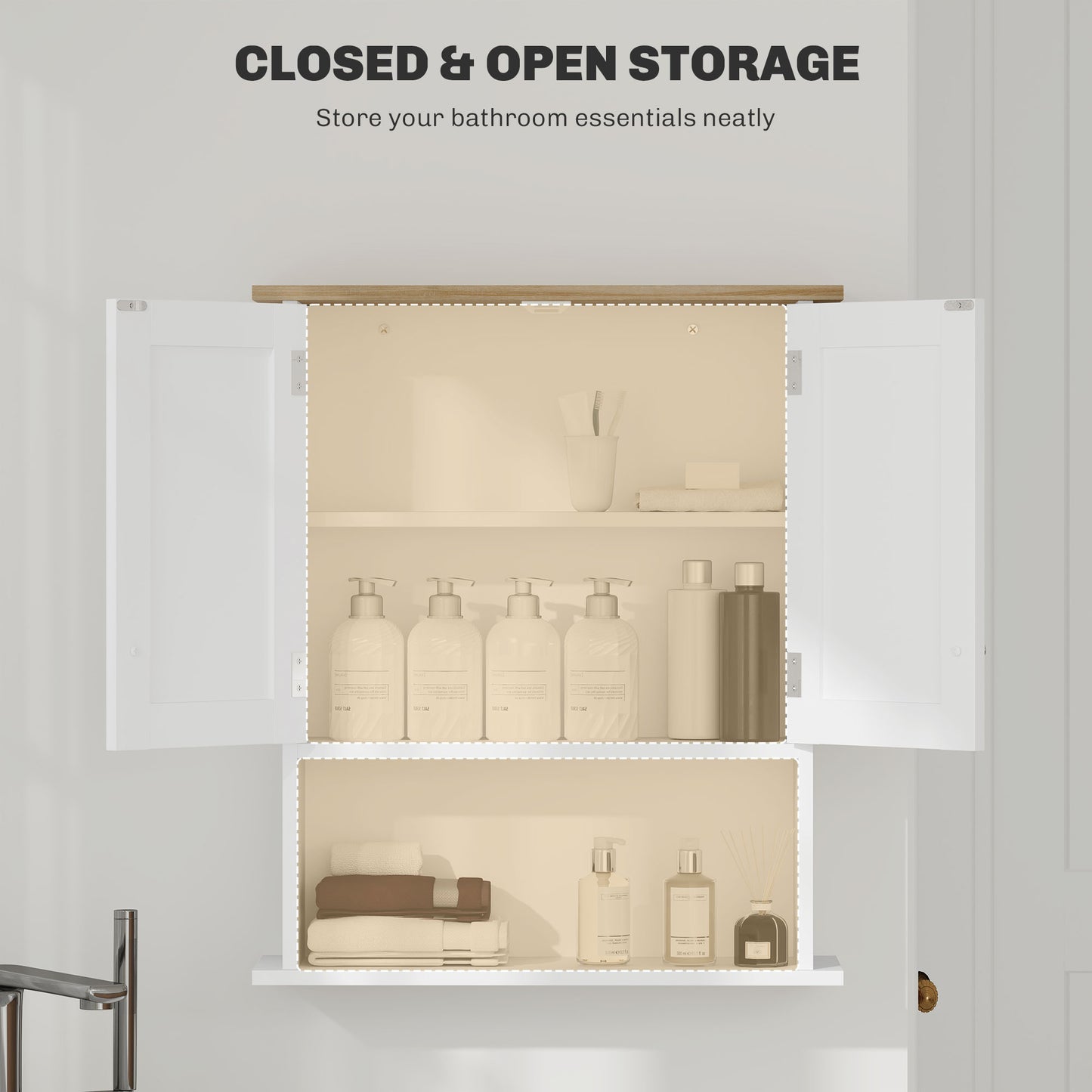 White MDF Bathroom Wall Cabinet - Adjustable Shelf Storage