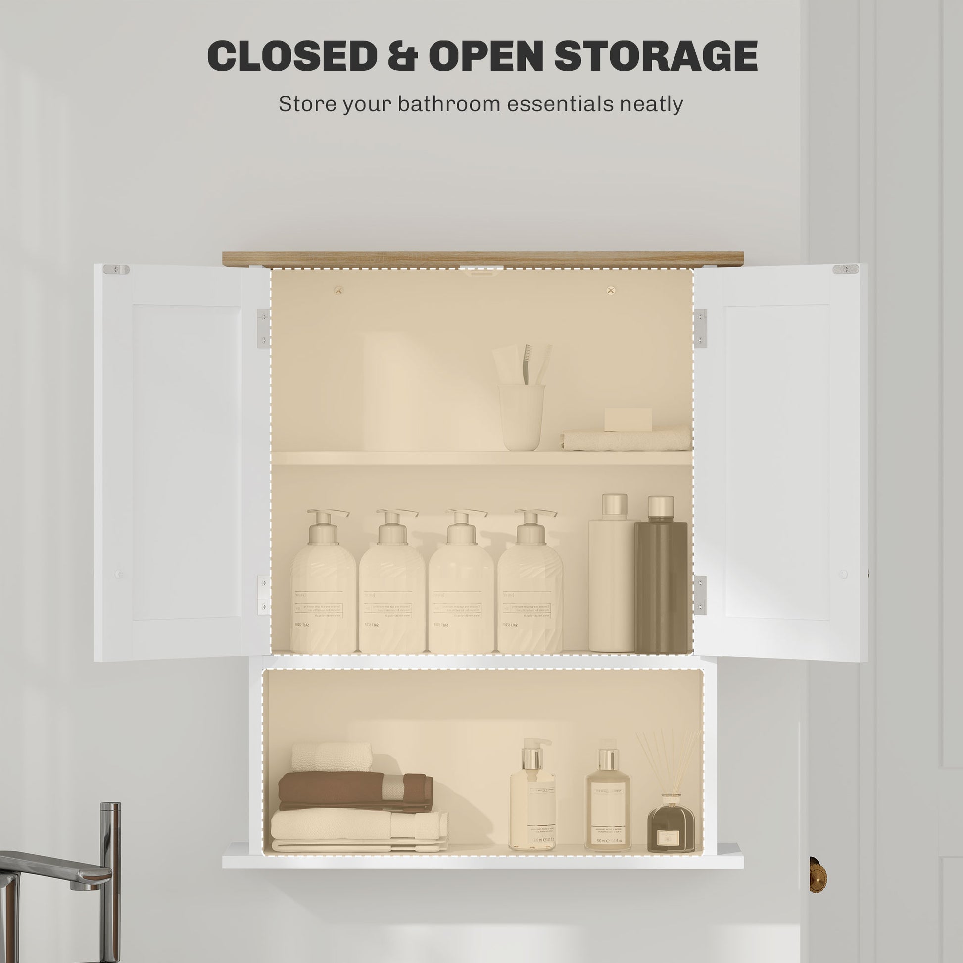 White MDF Bathroom Wall Cabinet - Adjustable Shelf Storage