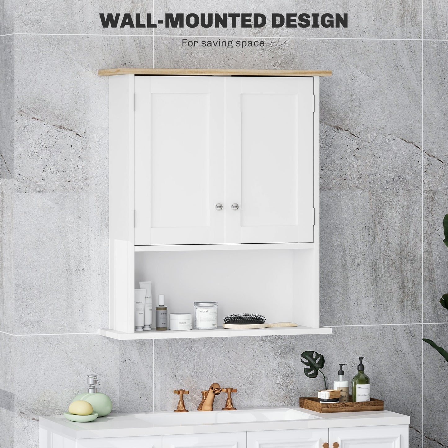 White MDF Bathroom Wall Cabinet - Adjustable Shelf Storage