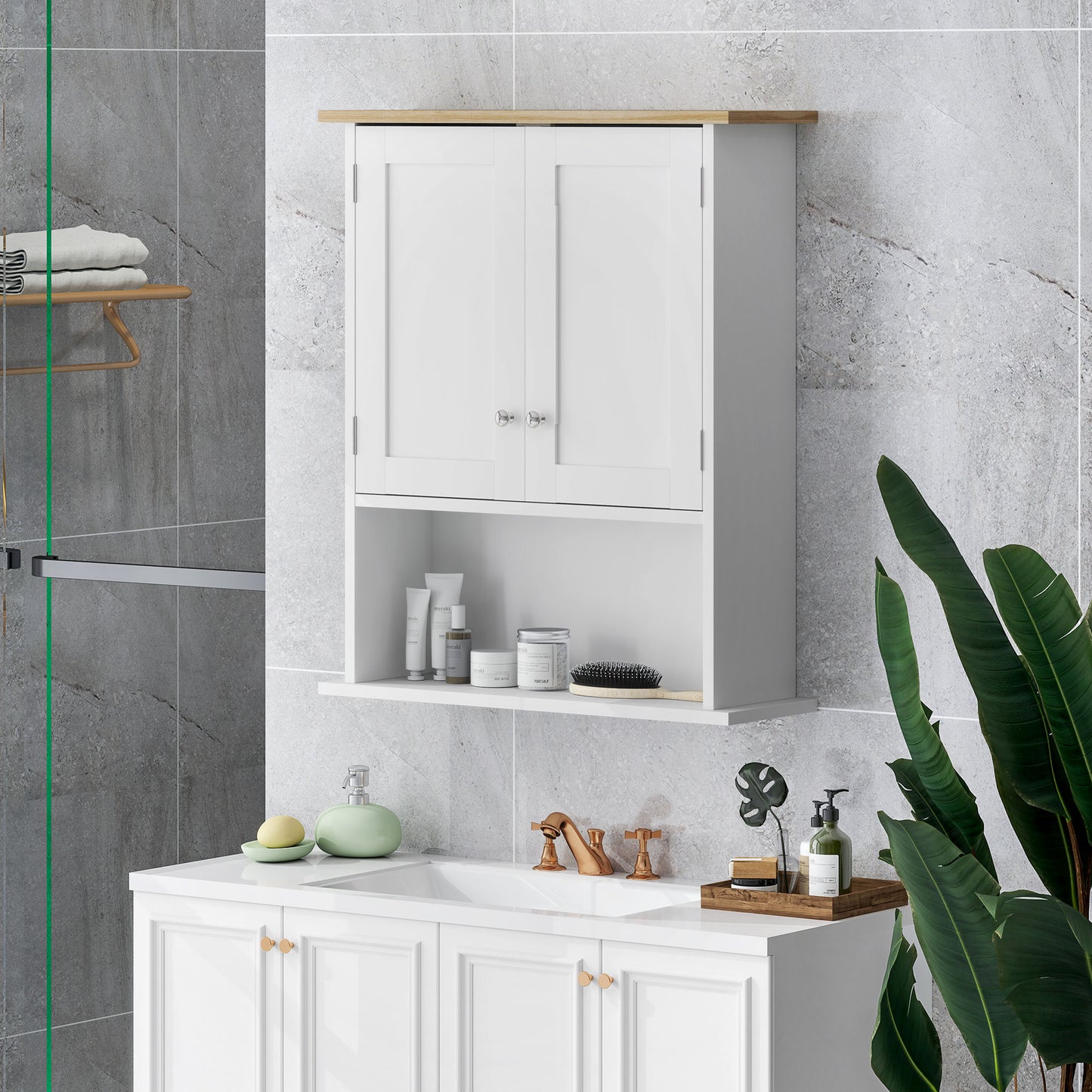 White MDF Bathroom Wall Cabinet - Adjustable Shelf Storage