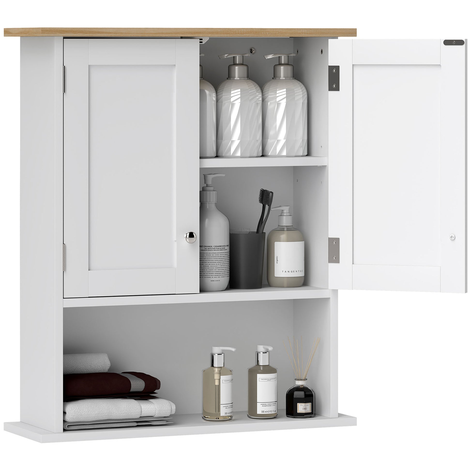 HOMCOM Bathroom Wall Cabinet, Modern Bathroom Cabinet Wall Mounted Medicine Cabinet with 2 Doors, Adjustable Shelf, Over the Toilet, White