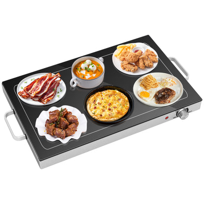 HOMCOM Electric Warming Tray with Adjustable Temperature, Food Warmer with Cool-Touch Handles & Non-Slip Feet for Parties, Buffets, Gatherings, Black