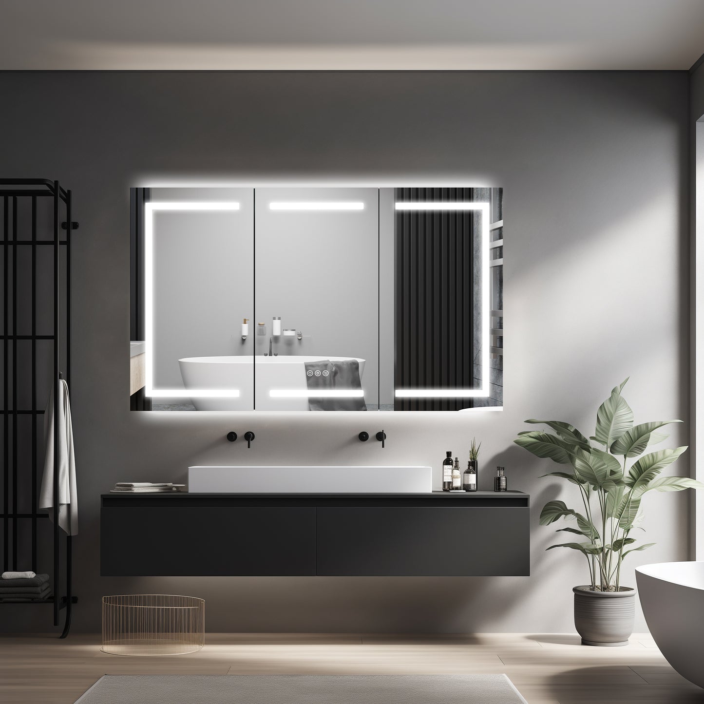 60 Inch LED Bathroom Medicine Cabinet with Mirror - Gray