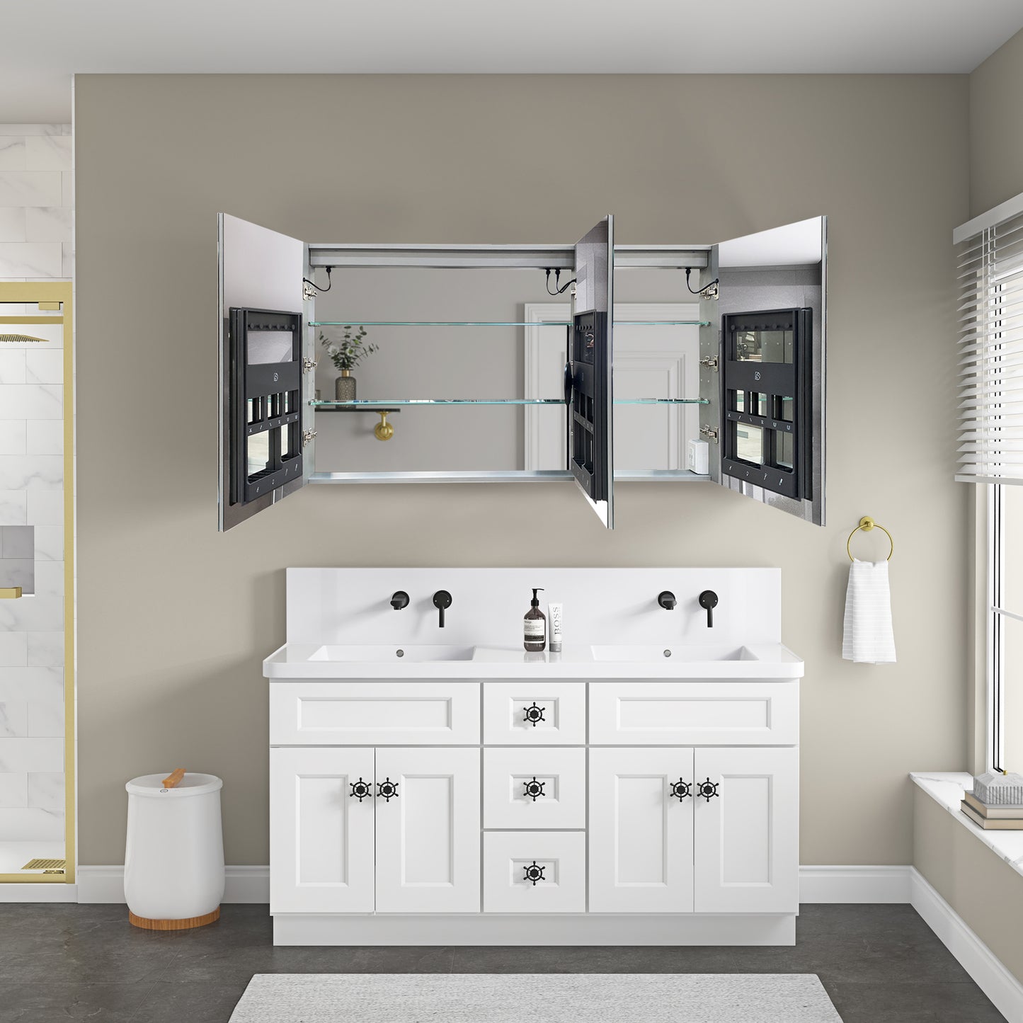 60 Inch LED Bathroom Medicine Cabinet with Mirror - Gray