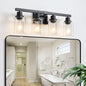 24" Modern Black 4-Light Bathroom Vanity Light Fixture, Industrial Wall Sconce with Clear Glass Shades for Mirror, Bathroom, Bedroom, and Hallway (No Bulbs)
