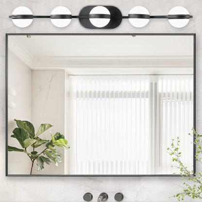 Modern Minimalist Bathroom Vanity Light, LED 5 Bulb Frosted Glass Shades, Wall Mounted Decorative Lighting Fixture, Suitable for Bathroom Vanity Mirror (Black)