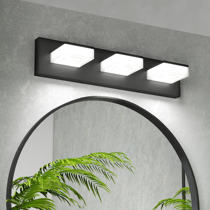 LED Modern Bathroom Vanity Light Fixtures (3-Light, 20-Inch), Matte Black Modern Acrylic Bathroom Wall Lighting Fixtures Over Mirror (Cool White 6000K)