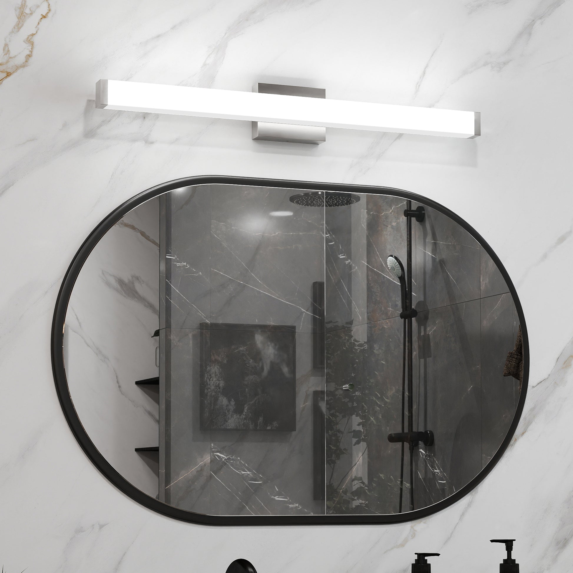 Bathroom Vanity Light Brushed Nickel Square LED 33inch 18W 6000K Cool White Light Wall Bar Lighting Fixtures Over Mirror