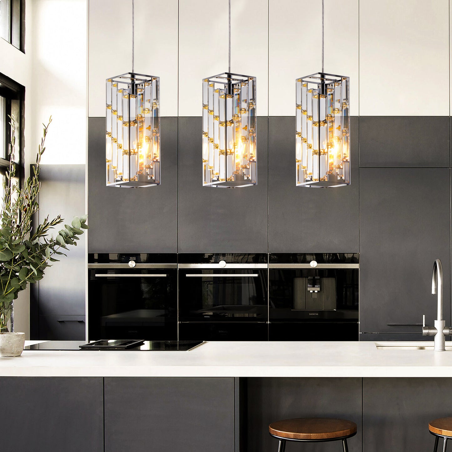 3-Piece Chrome Iron Crystal Pendant Light Set
