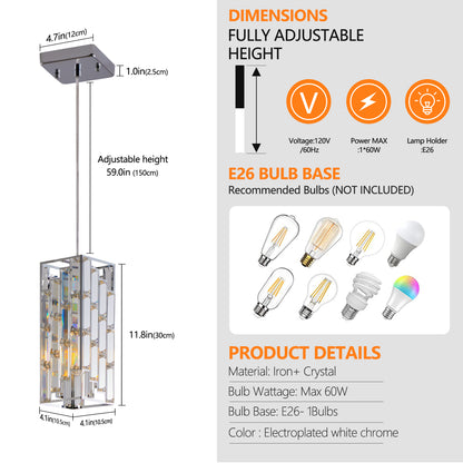 3-Piece Chrome Iron Crystal Pendant Light Set