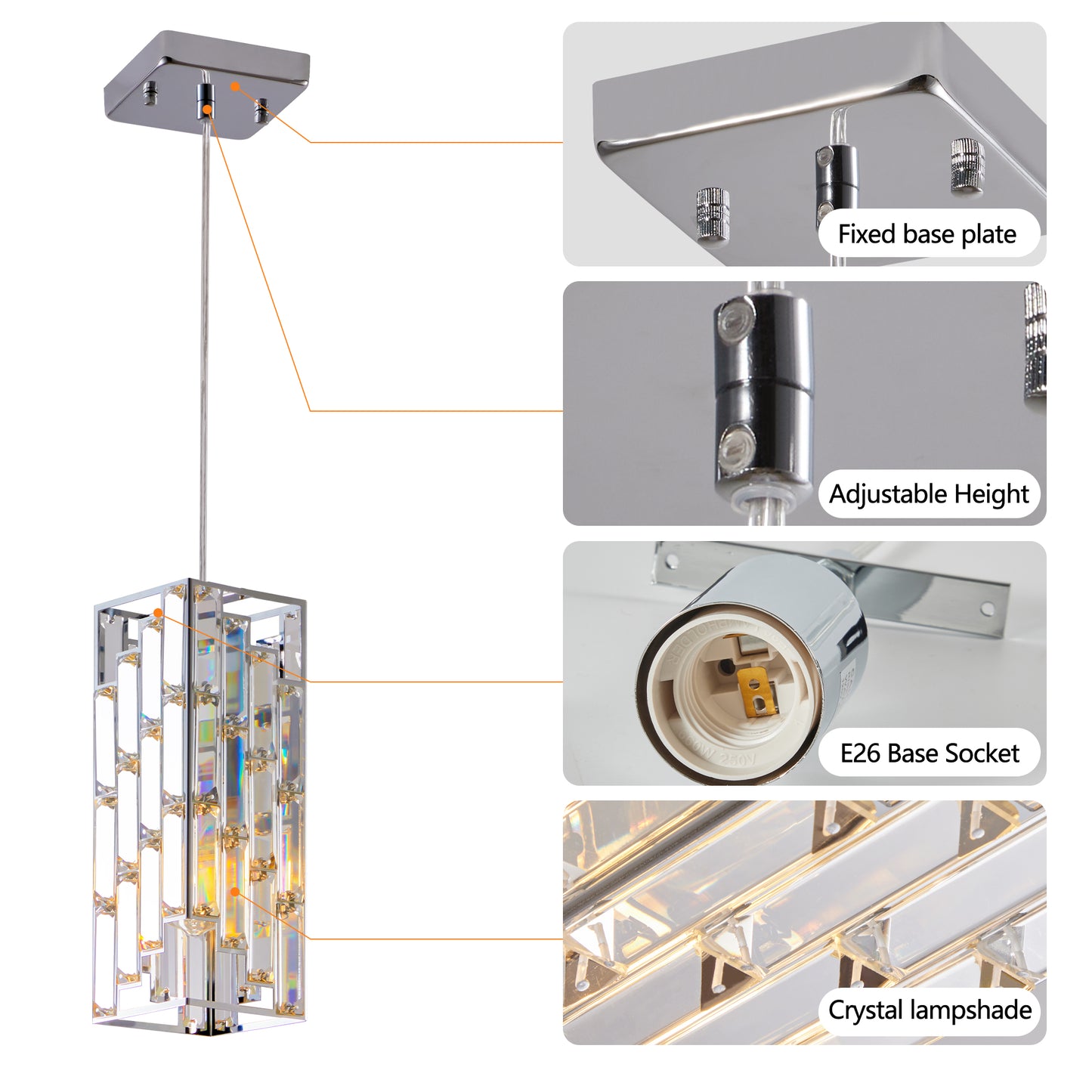 3-Piece Chrome Iron Crystal Pendant Light Set