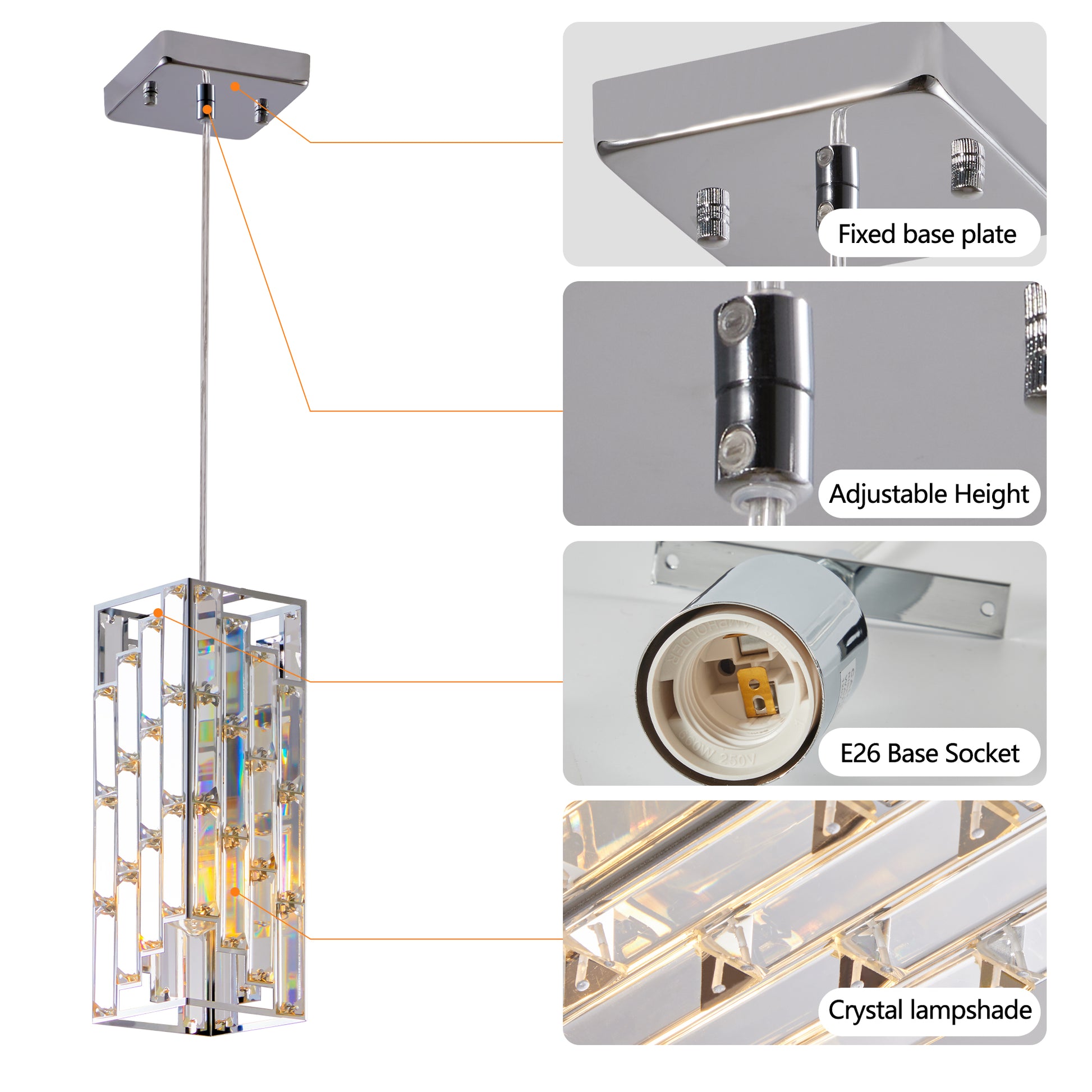 3-Piece Chrome Iron Crystal Pendant Light Set
