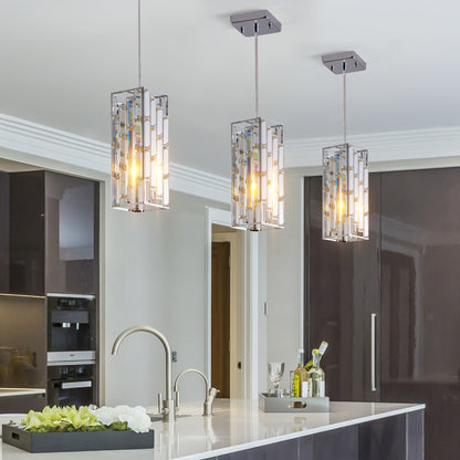 4" Modern Crystal Pendant Light - 3 Pack, Adjustable Hanging Ceiling Lamp with Crystal Prism Design for Dining Room, Kitchen Island, and Living Room -Chrome Finish
