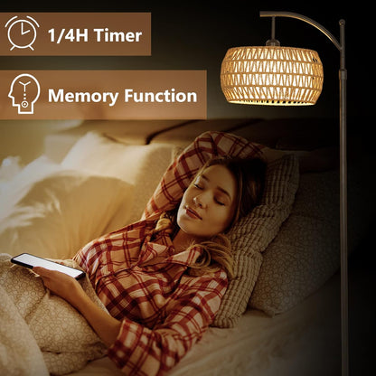 Arc Floor Lamp with Remote Control - Dimmable LED, Black Rattan