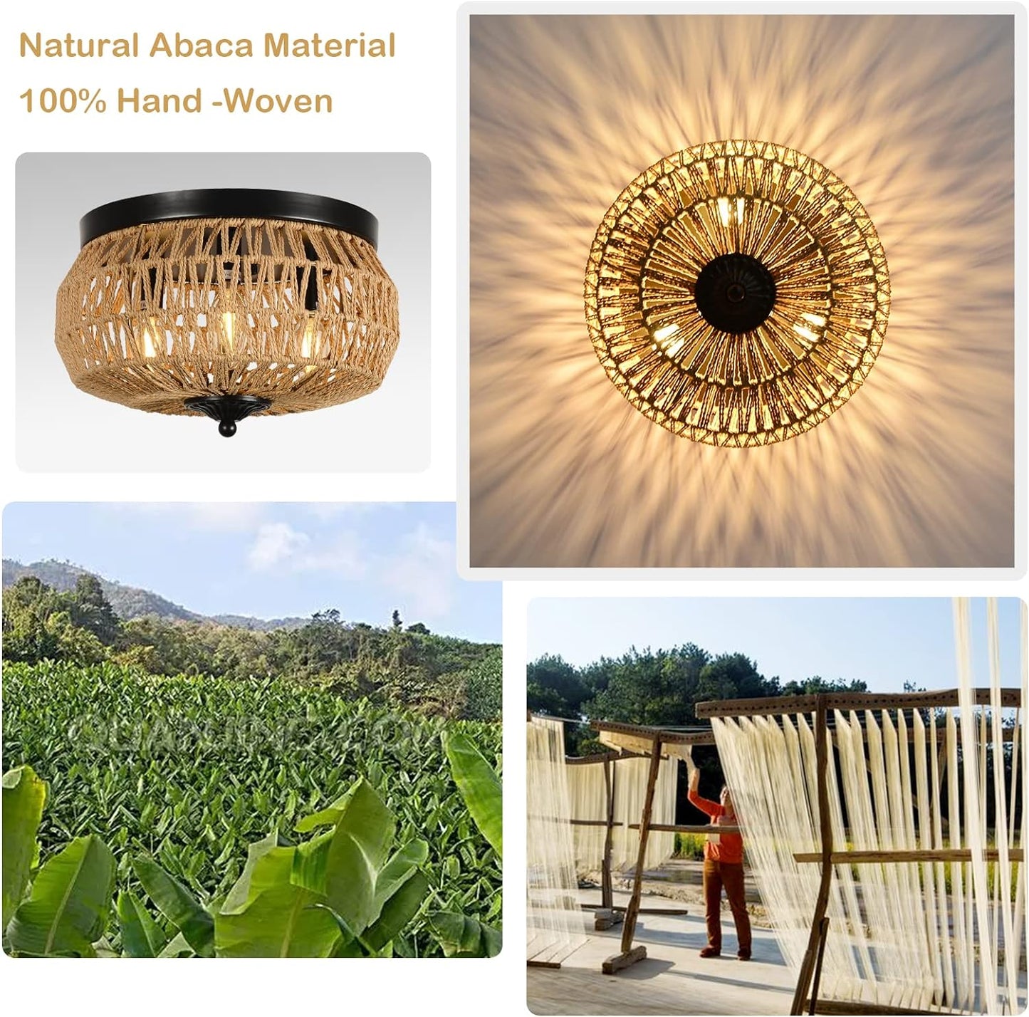 Brown Rattan Flush Mount Ceiling Light - Bedroom Lighting
