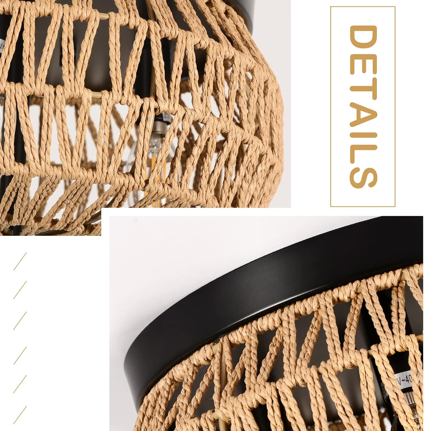 Brown Rattan Flush Mount Ceiling Light - Bedroom Lighting