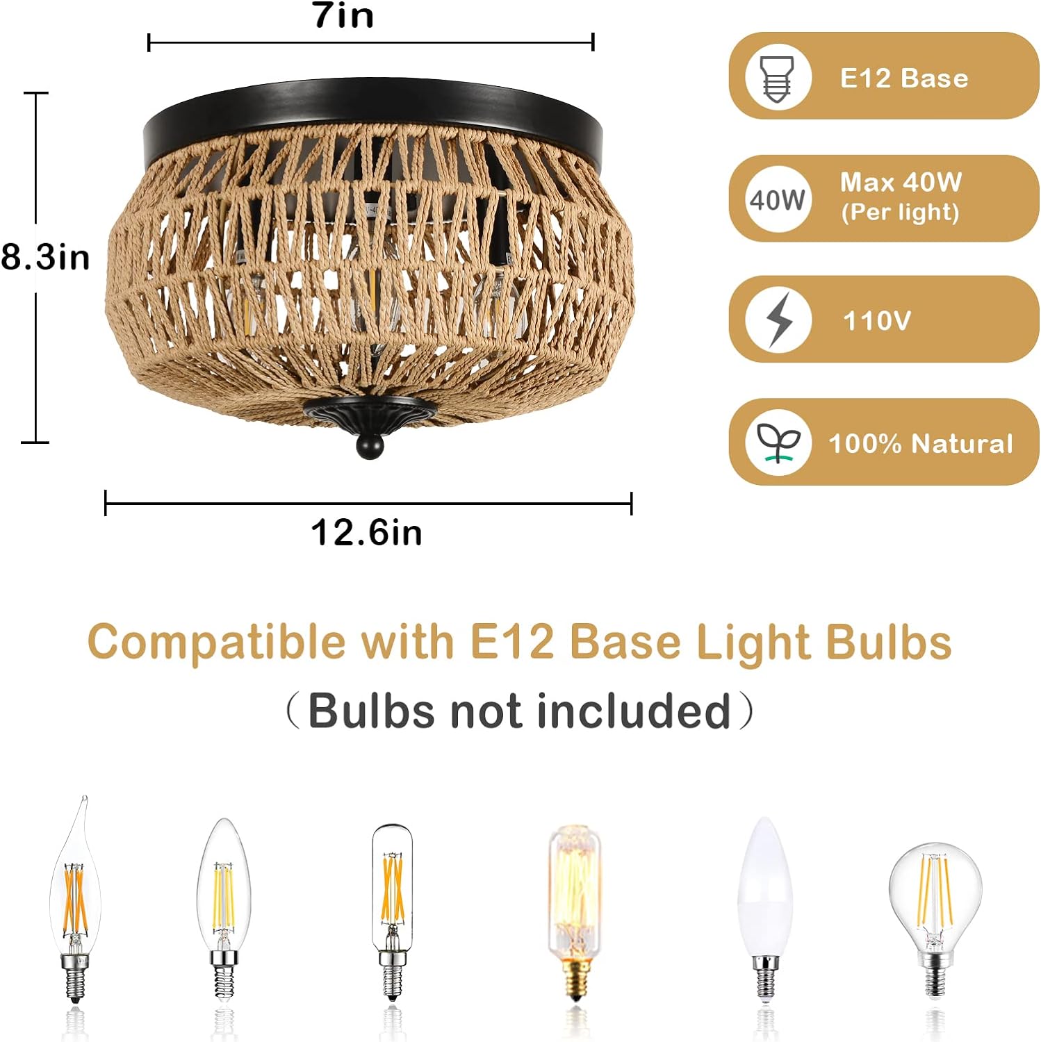 Brown Rattan Flush Mount Ceiling Light - Bedroom Lighting