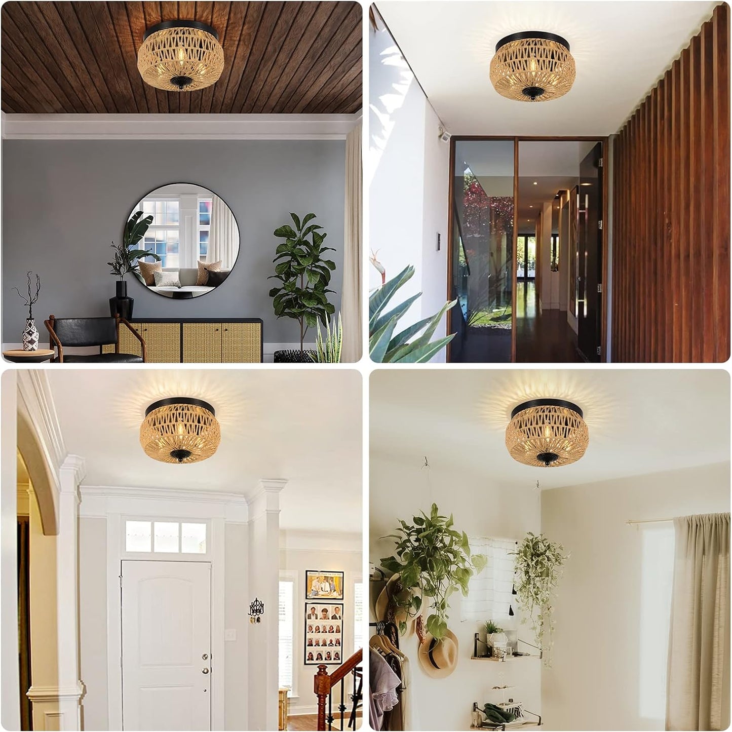 Brown Rattan Flush Mount Ceiling Light - Bedroom Lighting