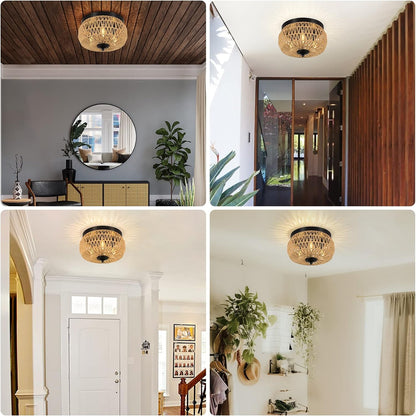 Brown Rattan Flush Mount Ceiling Light - Bedroom Lighting