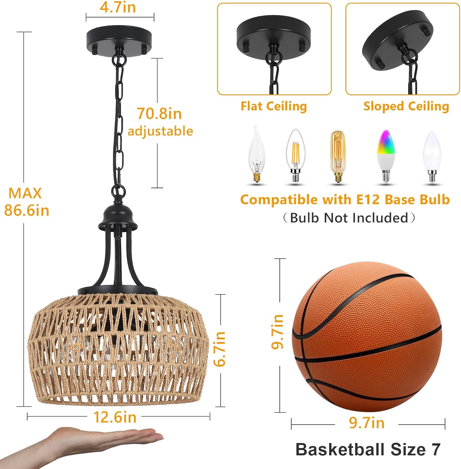 3-Light Boho Rattan Chandelier - Farmhouse Style Lighting
