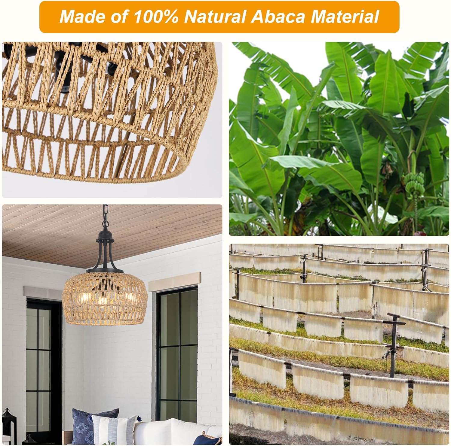 3-Light Boho Rattan Chandelier - Farmhouse Style Lighting