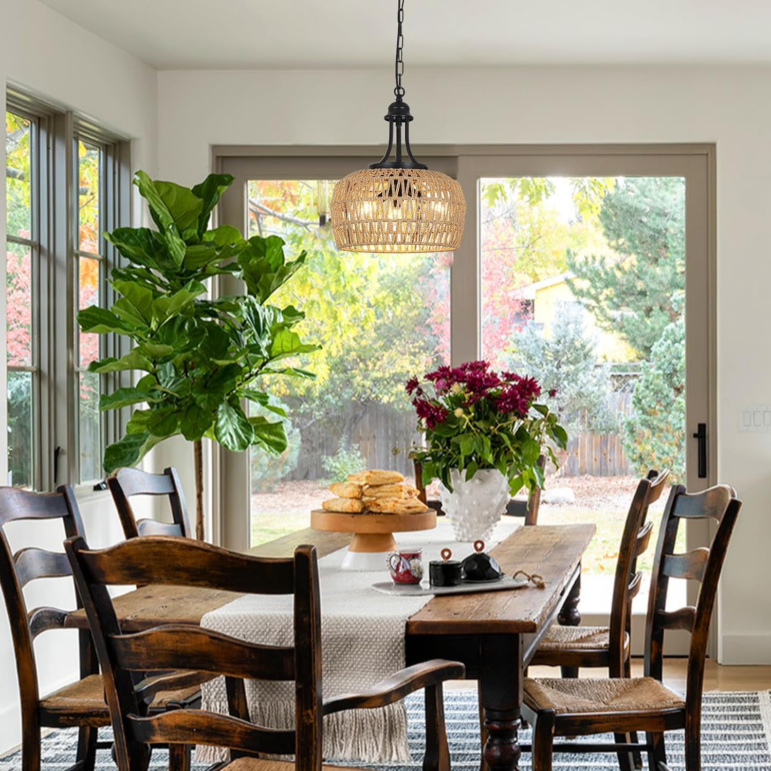 3-Light Boho Rattan Chandelier - Farmhouse Style Lighting