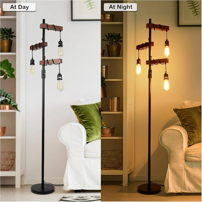 Dimmable Industrial Floor Lamp - 68 Inch Wood & Metal
