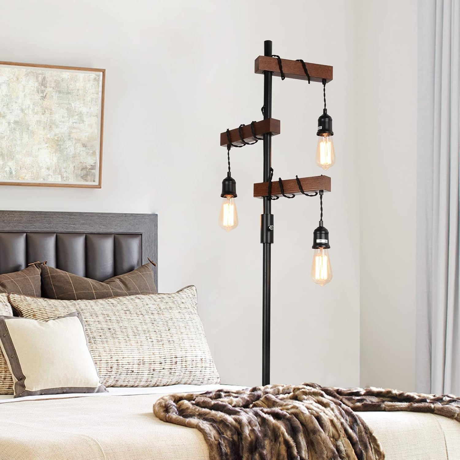 Dimmable Industrial Floor Lamp - 68 Inch Wood & Metal