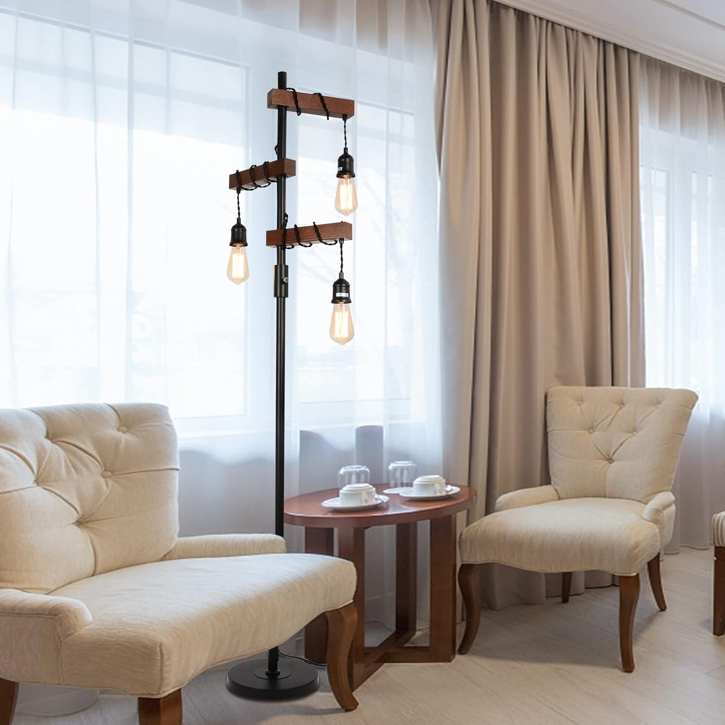 Dimmable Industrial Floor Lamp - 68 Inch Wood & Metal