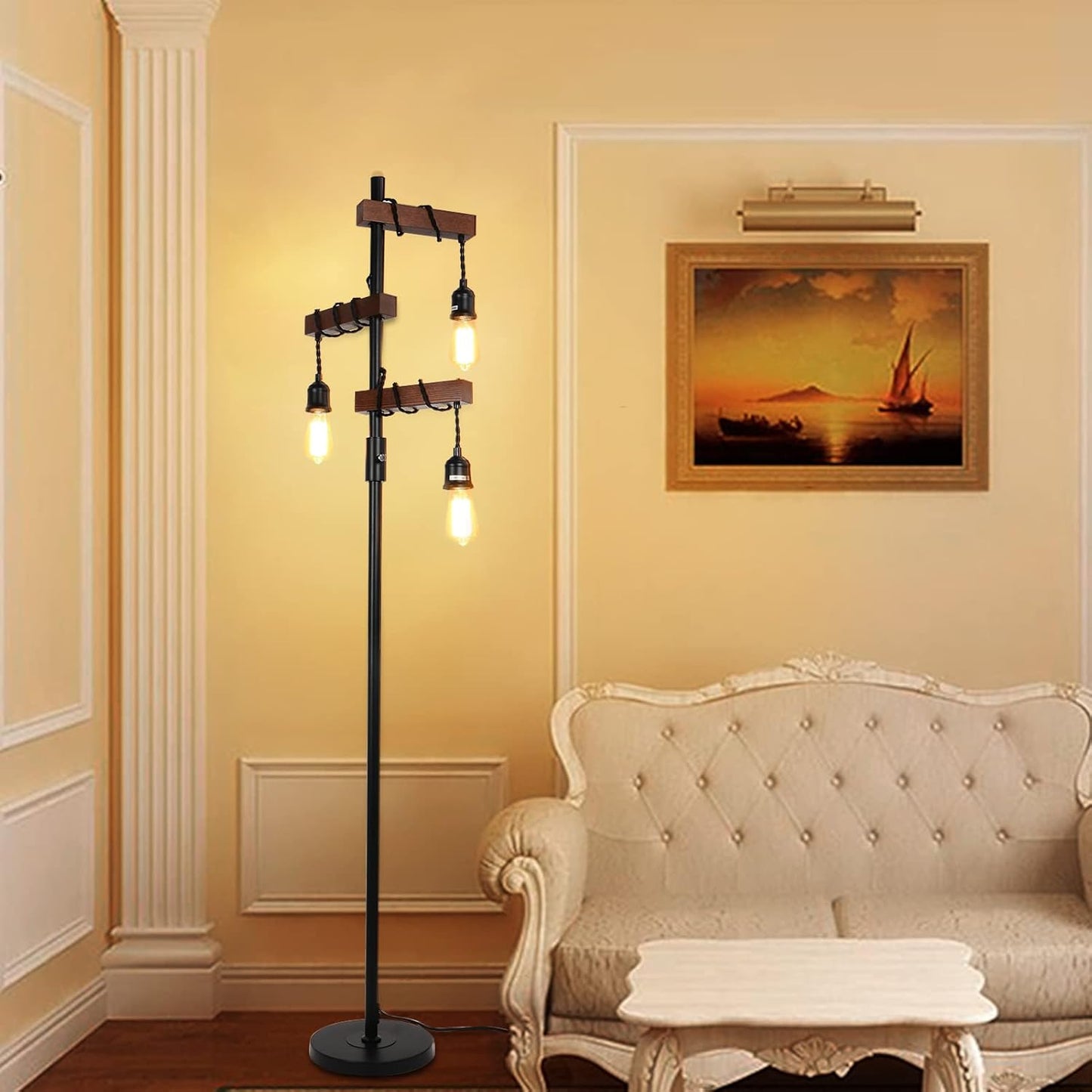 Dimmable Industrial Floor Lamp - 68 Inch Wood & Metal