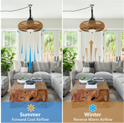 Brown Iron Outdoor Ceiling Fan with Lights Remote Control