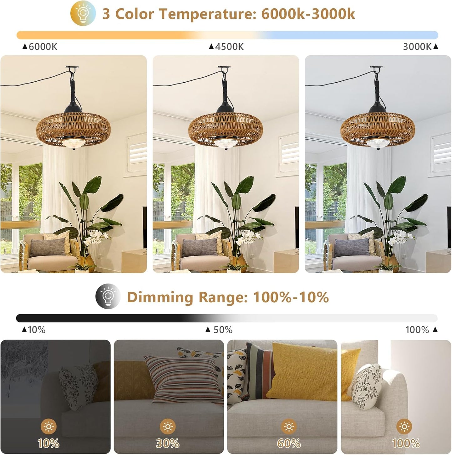 Brown Iron Outdoor Ceiling Fan with Lights Remote Control