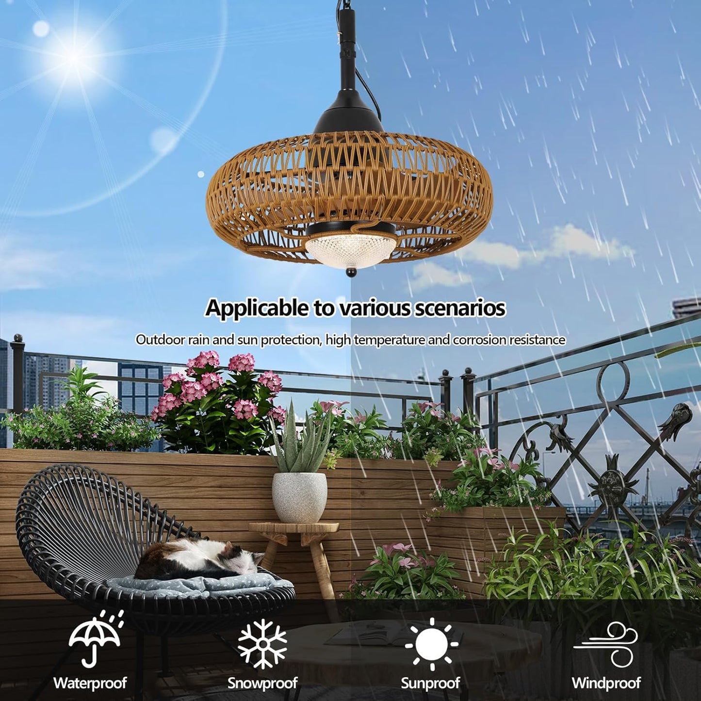 Brown Iron Outdoor Ceiling Fan with Lights Remote Control