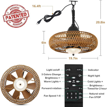 Brown Iron Outdoor Ceiling Fan with Lights Remote Control