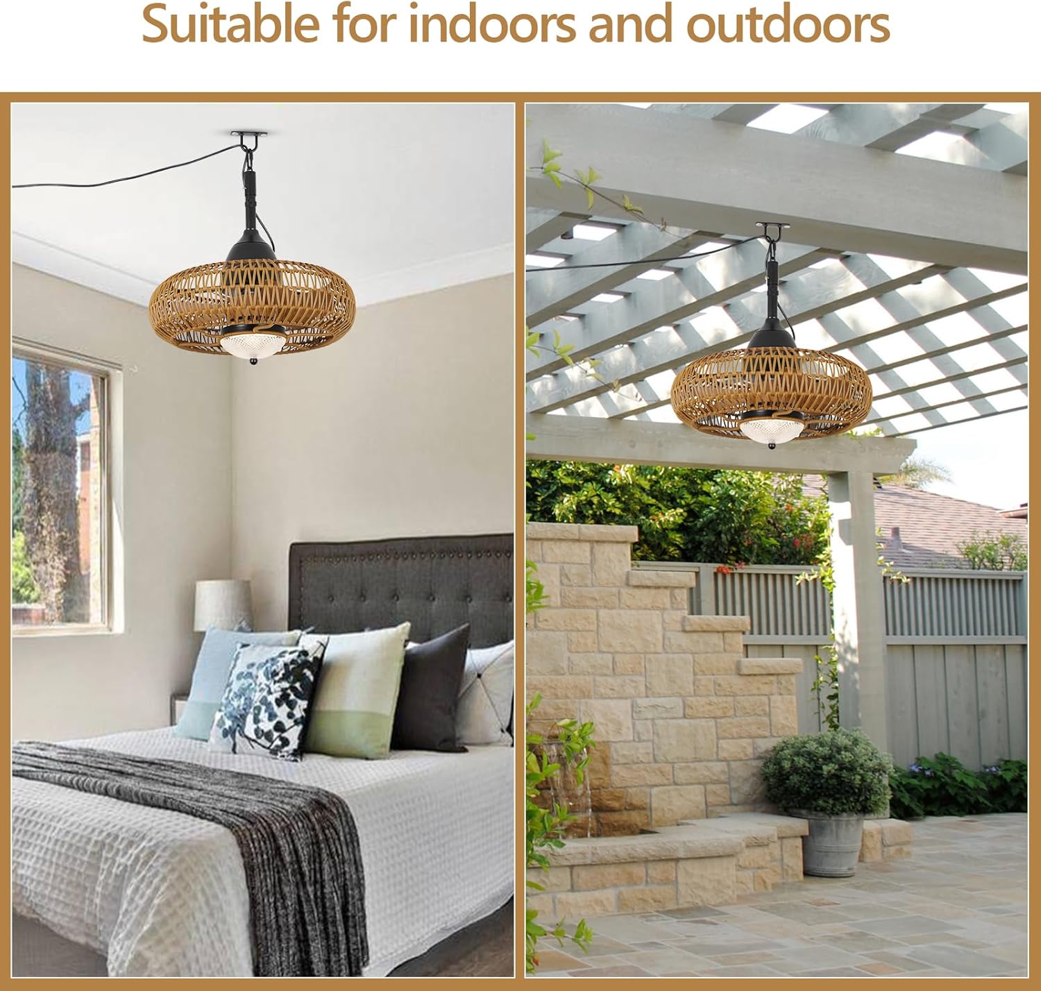 Brown Iron Outdoor Ceiling Fan with Lights Remote Control