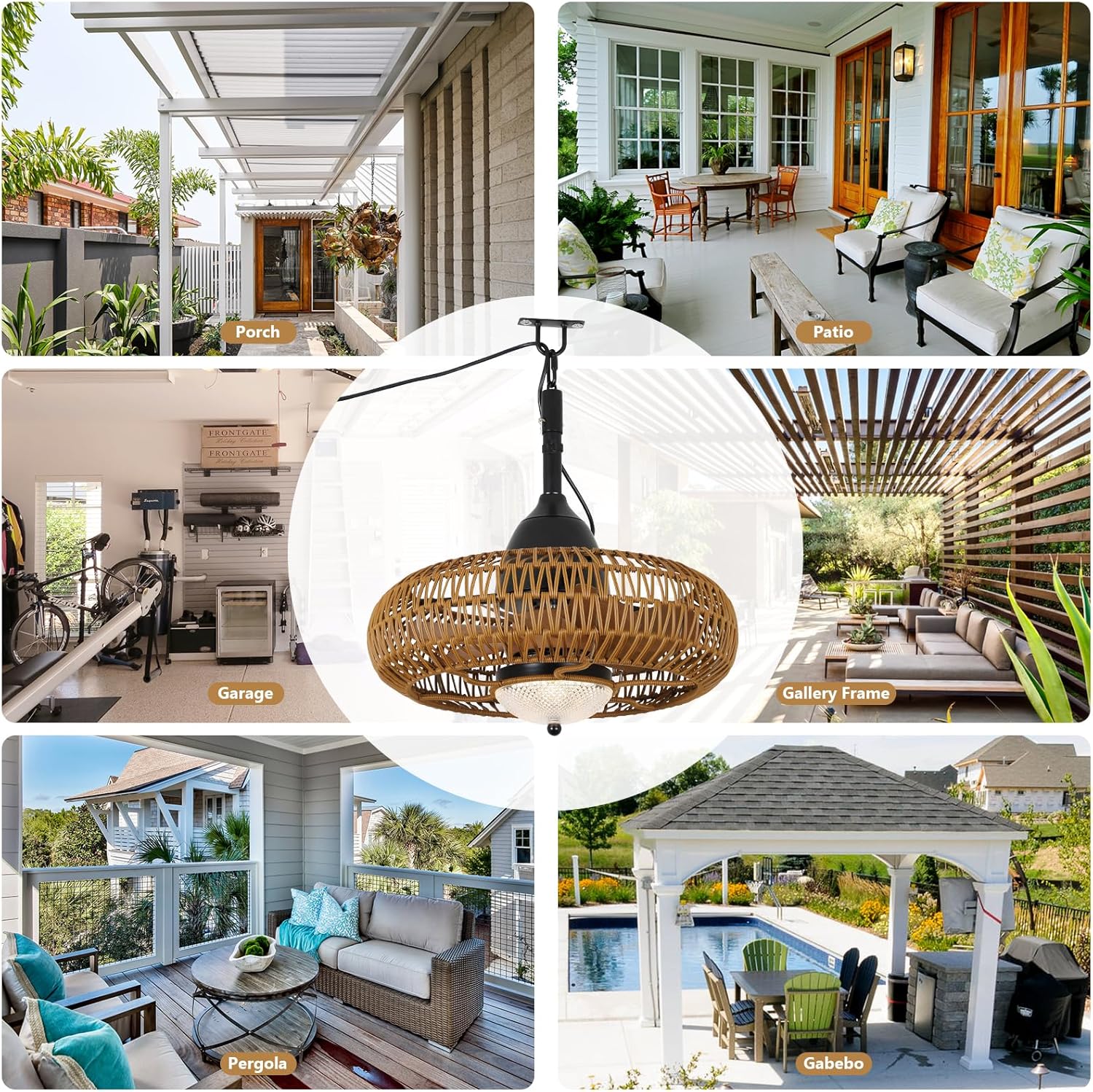 Brown Iron Outdoor Ceiling Fan with Lights Remote Control