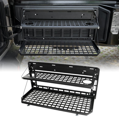2-Tier Tailgate Table Rear Foldable Storage Cargo Rack Outdoor Camping Desk for 2007-2026 Jeep Wrangler JK&JL 4 Door (Not Fit JK Models with Stock Subwoofer)