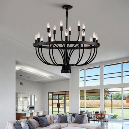 Industrial Black Chandelier Rustic Vintage 18-Lights Candle Style Chandeliers Light Fixture Large Retro Black Chandelier for Dining Room, Kitchen Island, Living Room, E12