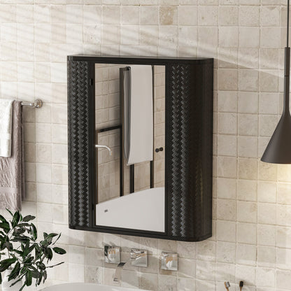 Wall-Mounted Bathroom Cabinet with Mirror, Metal Framed Mirrored Door Medicine Cabinet, 2 Inner Shelves for Storage, Modern Farmhouse Style, Over Toilet or Vanity Organizer
