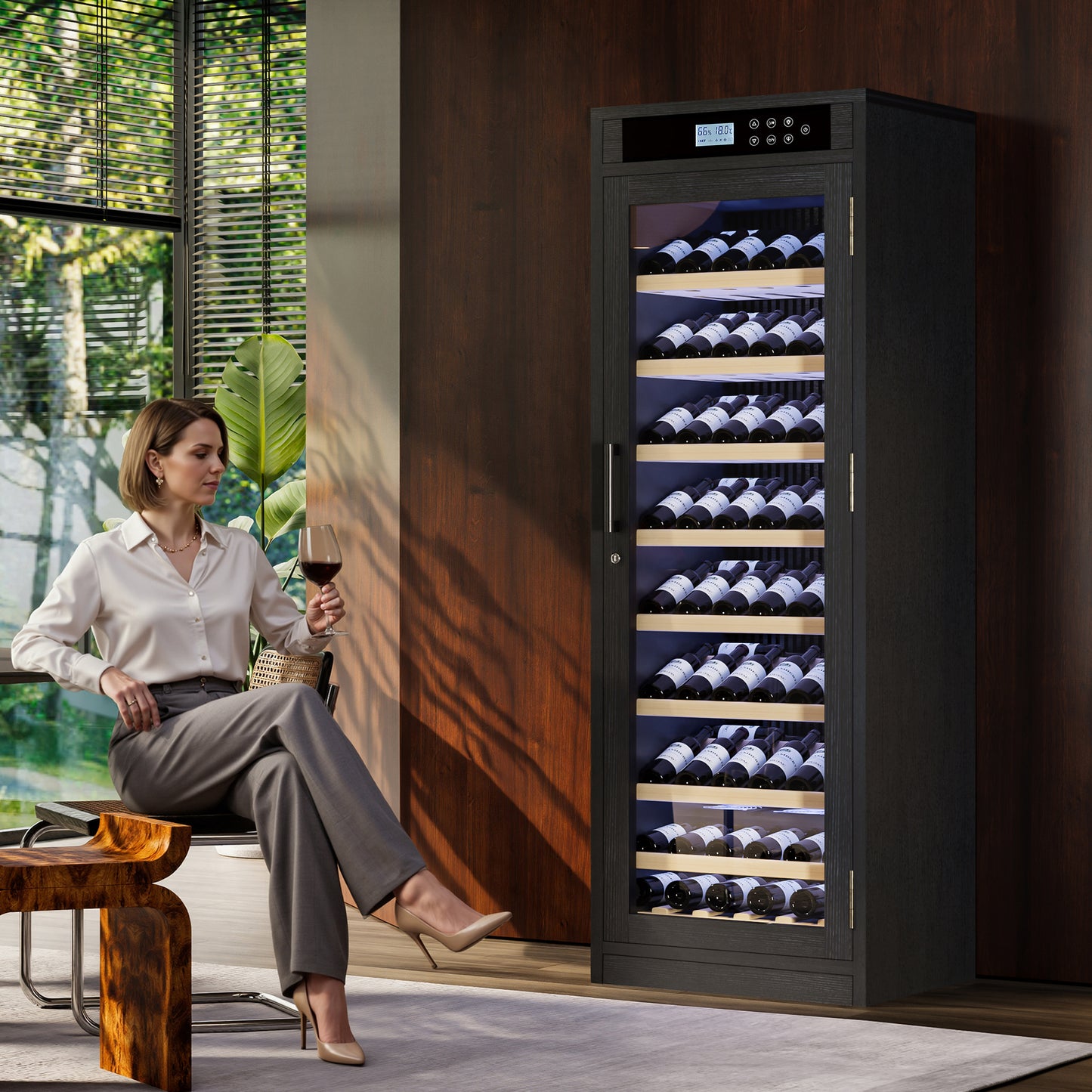 Black Wine Cellar Cabinet - 25.59" Tall MDF Glass