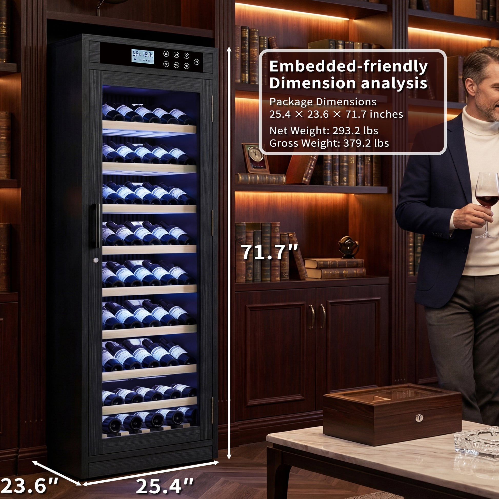 Black Wine Cellar Cabinet - 25.59" Tall MDF Glass