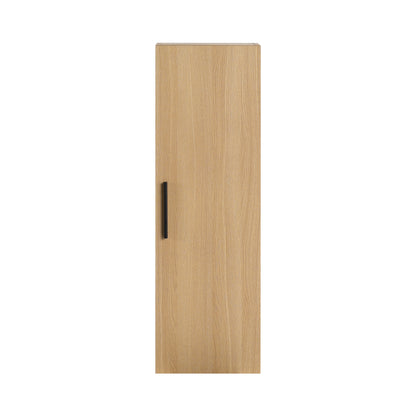12" Tall Floating Bathroom Side Cabinet, Light Oak Plywood Linen Cabinet, Wall-Mounted Single Door Storage with Black/Aluminum Handles