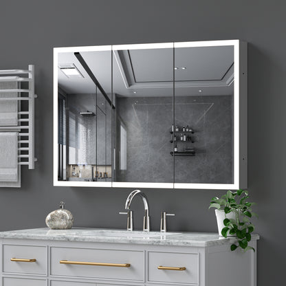 LED Lighted Medicine Cabinet with Mirror, 48*32Inches Bathroom Mirror Cabinet with Lights,Recessed or Wall Mounted, 3 Color TemperaturesAnti-Fog
