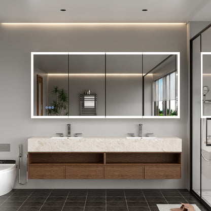 LED Lighted Medicine Cabinet with Mirror, 72*32Inches Bathroom Mirror Cabinet with Lights,Recessed or Wall Mounted, 3 Color TemperaturesAnti-Fog