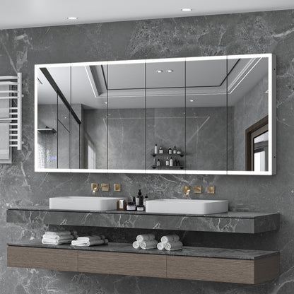 LED Lighted Medicine Cabinet with Mirror, 96*40Inches Bathroom Mirror Cabinet with Lights,Recessed or Wall Mounted, 3 Color TemperaturesAnti-Fog