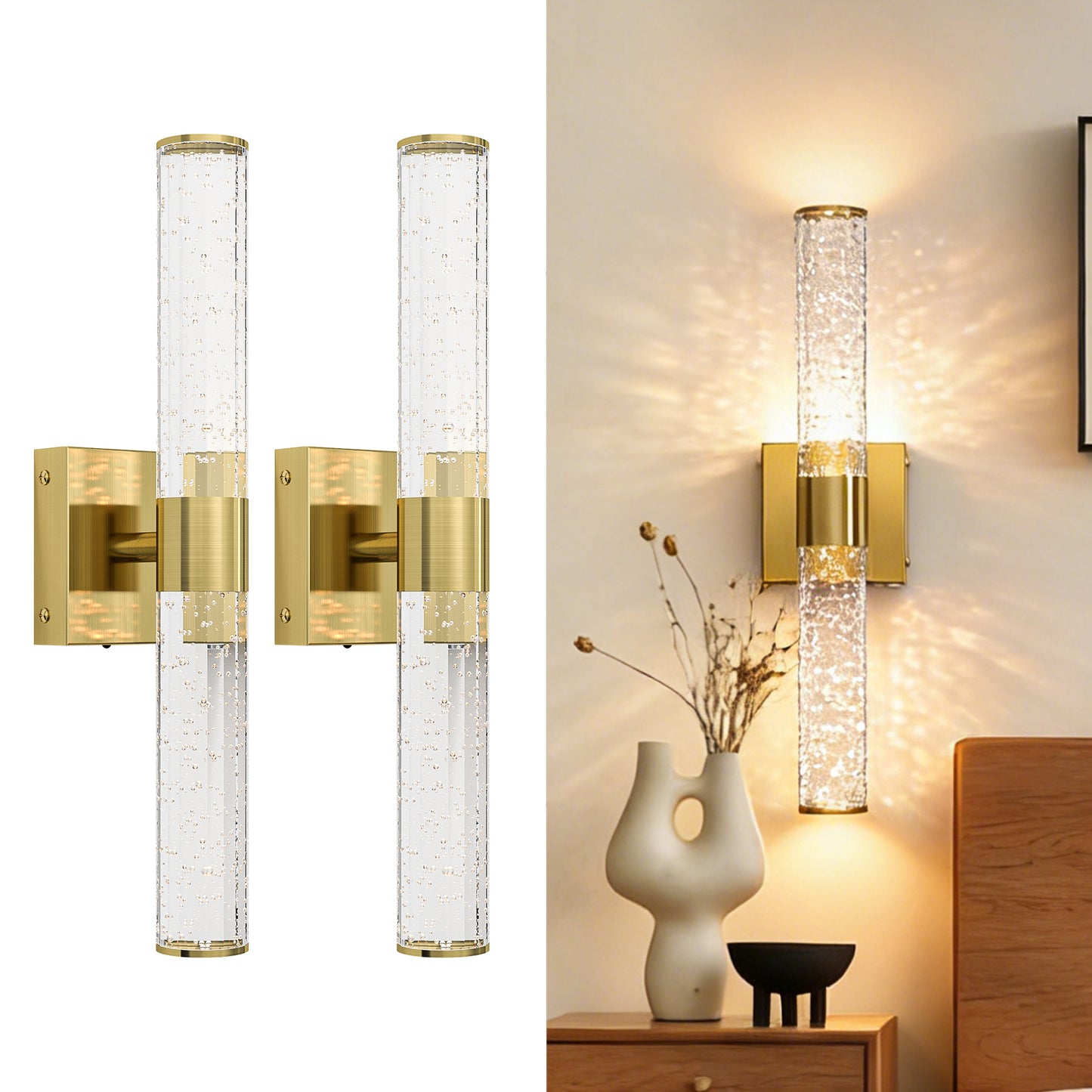 2 Sets  LED Bathroom Vanity Lights Bathroom Light Fixtures Over Mirror,3000K Natural Warm Light, Modern Wall Sconce for Bedroom,Living Room,Hallway,Gold