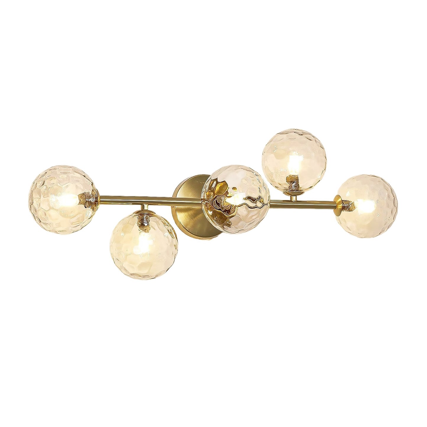 Gold Bathroom Vanity Light Fixtures: Modern Bath 5 Lights Brushed Golden Brass Wall Sconce - Vanity Light with Hammered Clear Globe Bubble Glass Shade ,3CCT Dimmable  for Kitchen Dinning Room,Gold
