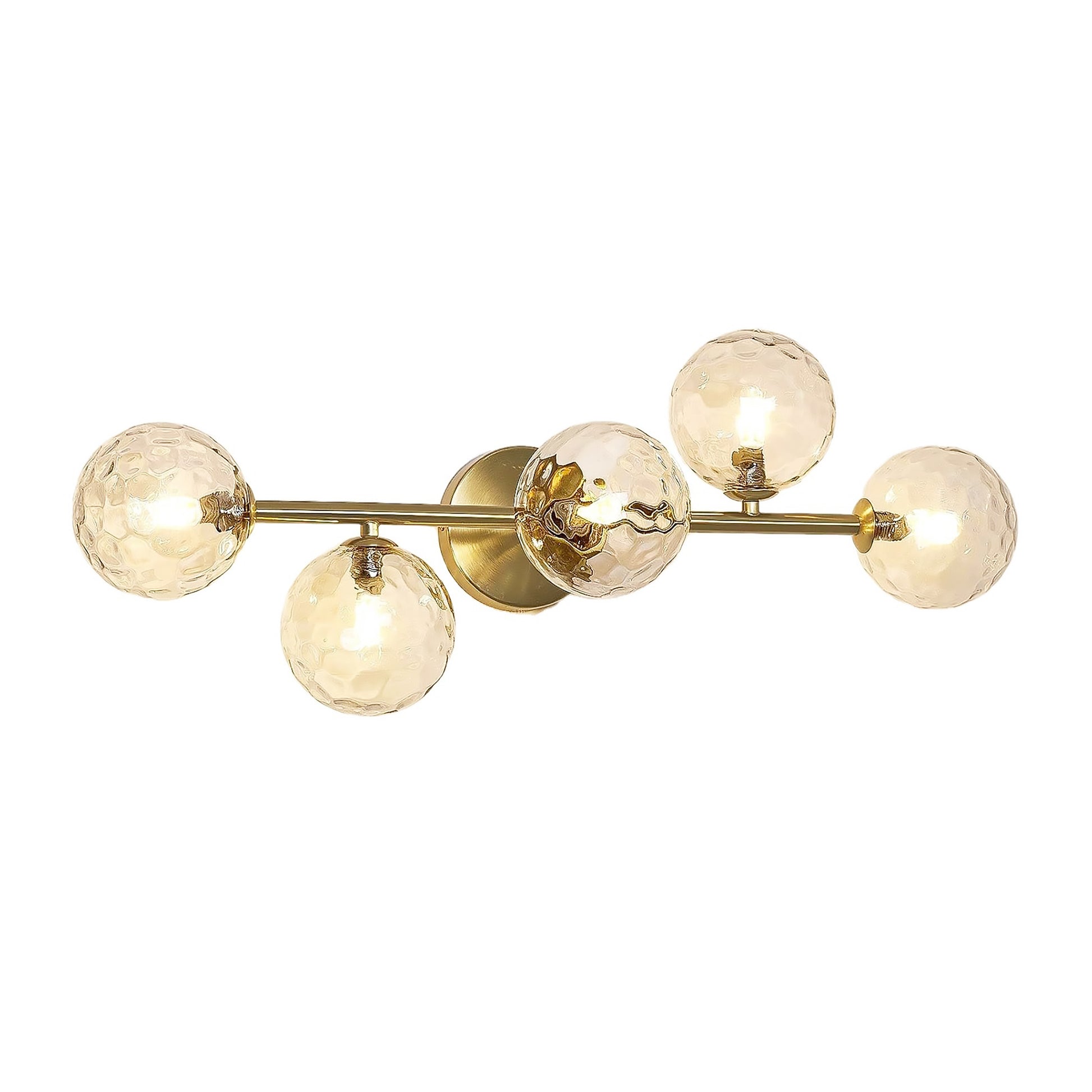 Gold Bathroom Vanity Light Fixtures: Modern Bath 5 Lights Brushed Golden Brass Wall Sconce - Vanity Light with Hammered Clear Globe Bubble Glass Shade ,3CCT Dimmable  for Kitchen Dinning Room,Gold