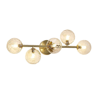 Gold Bathroom Vanity Light Fixtures: Modern Bath 5 Lights Brushed Golden Brass Wall Sconce - Vanity Light with Hammered Clear Globe Bubble Glass Shade ,3CCT Dimmable  for Kitchen Dinning Room,Gold