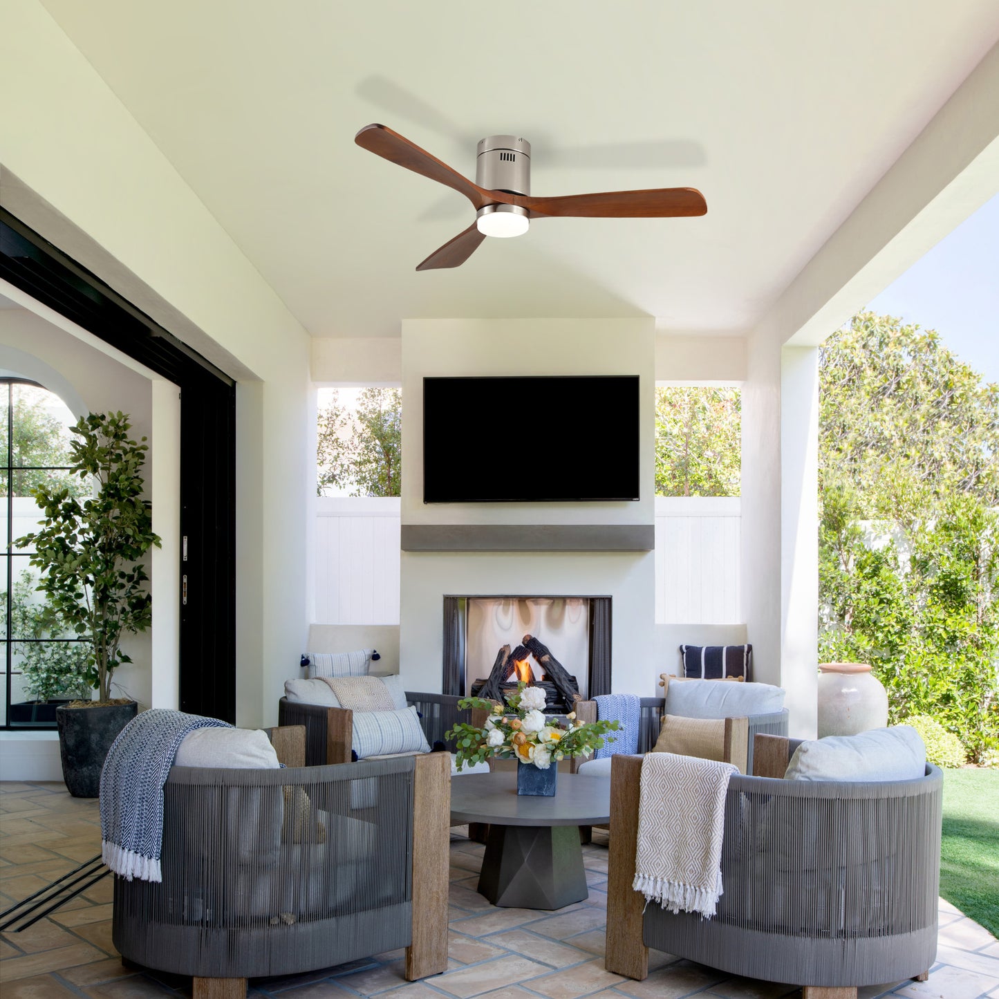52 Inch Ceiling Fan with Light, 3 Light Walnut Solid Wood Blades,Remote Control,6-speed Reversible DC Motor for Bed Room,Dining Room,Living Room.